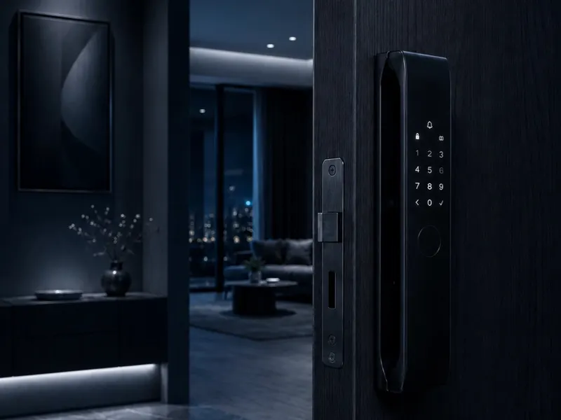 Smart lock hardware used in a connected access-control setting.